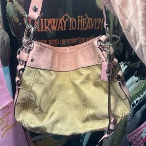 Coach Pink and Tan Elegant Shoulder Bag